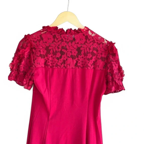 Scarlet darkness Lace Patchwork Hollowed-out Front A-Line Dress NWT - Picture 10 of 12